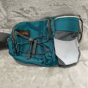 Yuoto Sporty Waist Bag Adjustable Hiking Belt Fanny Pack Teal Blue Water Bottle